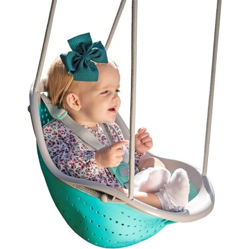 Sweeng Child Swing with Ease Z Adjust Harness Straps, Collapsible and Flexible Design, and Easy Hang Metal Hooks for Patio, Lawn, and Garden, Teal