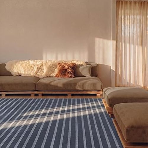 Revival Rugs Staves 8'x10' Area Rugs for Living Room Bedroom Dining Room - Washable, Oeko-TEX Certified, Modern, Blue