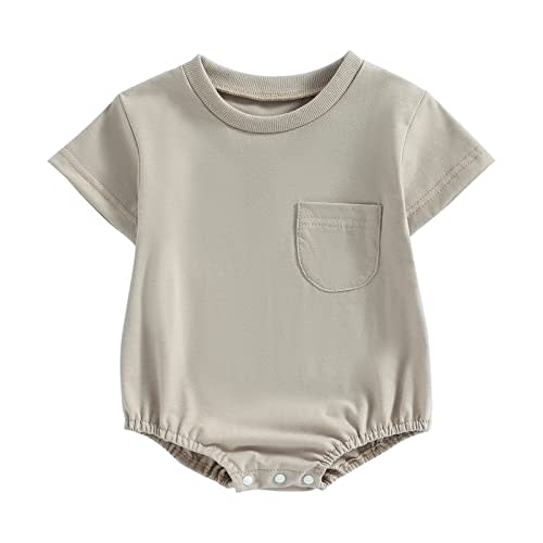 Hoanselay Newborn Infant Baby Boy Girl Basic Plain Pocket Long Sleeve Romper Bodysuit Tops Solid Fall Outfit Clothes
