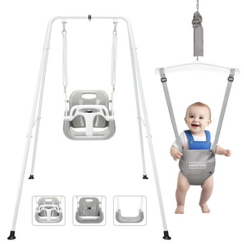 HARPPA 2 in 1 Toddler Swing Set and Baby Jumper, Indoor＆Outdoor Playset for Baby to Toddler, Gray