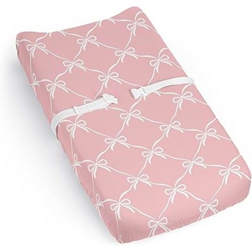 Sweet Jojo Designs Baby Changing Pad Cover Sheet (Pink Bows) for Girls, Infant/Newborn Diaper Change Table Mat Covers (Coral/Blush Bow Coquette, Shabby Chic, Vintage Ballerina Dancer, Princess Ballet)