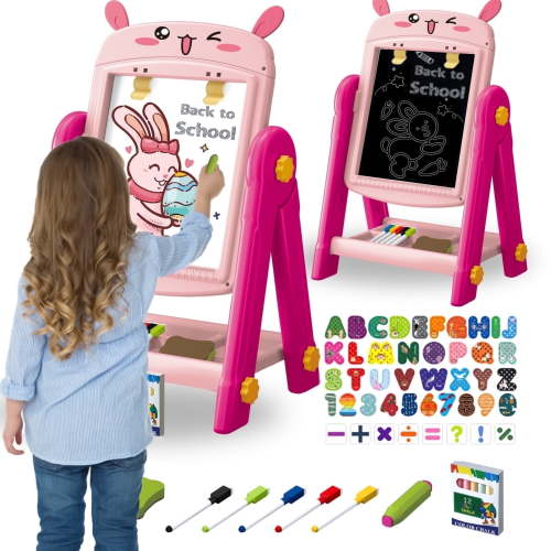 LINXUXIE Easel for Kids, Magnetic Drawing Board for Boys & Girls, Birthday Gift for 2 3 4 5 6 7 8 Year Old