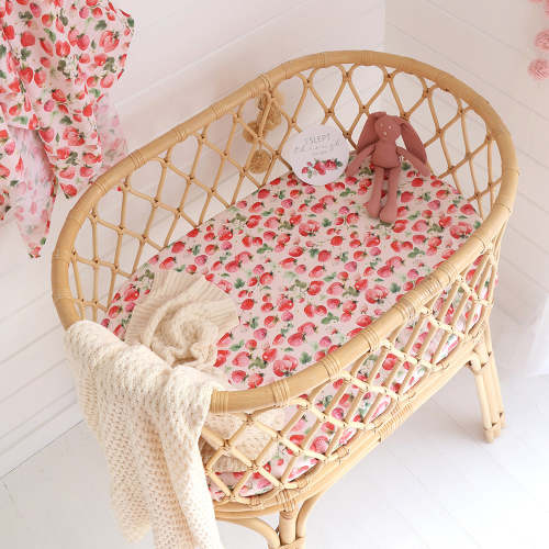 Strawberry Organic Fitted Bassinet Sheet & Change Pad Cover | Snuggle Hunny