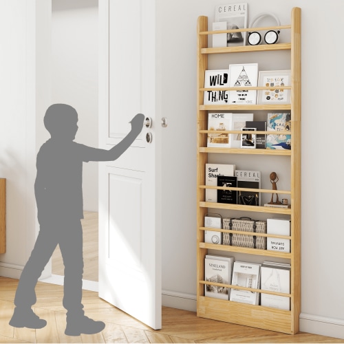 VGBYUJ 6 Tier Behind The Door Bookshelf, 70" Behind The Door Storage Organizer, Space-Saving Wall Mount Narrow Book Shelf, Solid Wood