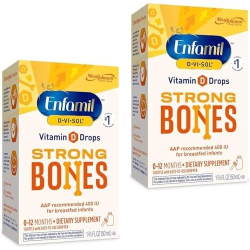 Enfamil Baby Vitamin D-Vi-Sol Liquid Vitamin D Drops, Supports Strong Teeth & Bone Development, 50mL Bottle (Pack of 2)
