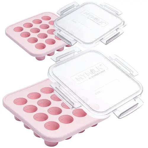 Souper Cubes MyMilk 1/2 oz. Silicone Breast Milk Freezer Trays, Each Pure Platinum Food-Grade Silicone Tray Holds 8 oz., Perfect For Baby Food Freezer Storage, Purees, and More - Pink - 2-Pack