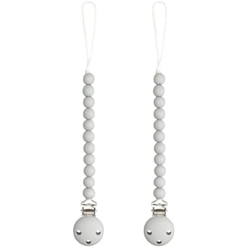 Comfy Cubs Pacifier Clips 2 Pack - 100% Food Grade Silicone Baby Pacifier Clips, BPA & PVC Free - CPSIA Certified, Lightweight and Flexible Baby Gifts - Slate