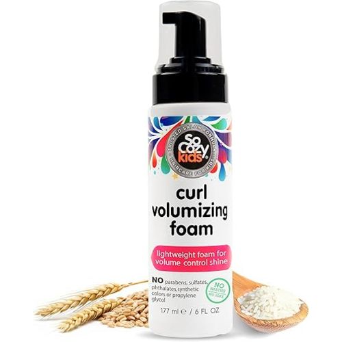 SoCozy Hair Mousse for Kids, Curl Volumizing Foam Mousse for Curly Hair (6 Fl Oz) Enhances Shine & Volume, Gentle Formula with Panthenol, Hydrolyzed Proteins & Keratin, Paraben & Sulfate-Free