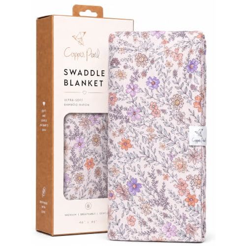 Copper Pearl Swaddle Blankets for Newborns | Soft Stretchy Receiving Blankets for Boys and Girls | Large 46 x 46 Inch Baby Blankets | Lightweight and Breathable Swaddles | Flora