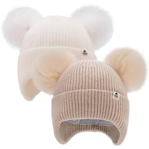 FURTALK Baby Toddler Winter Hat Pom Pom Beanie Girls Boys with Fleece Lined Kids Warm Cap