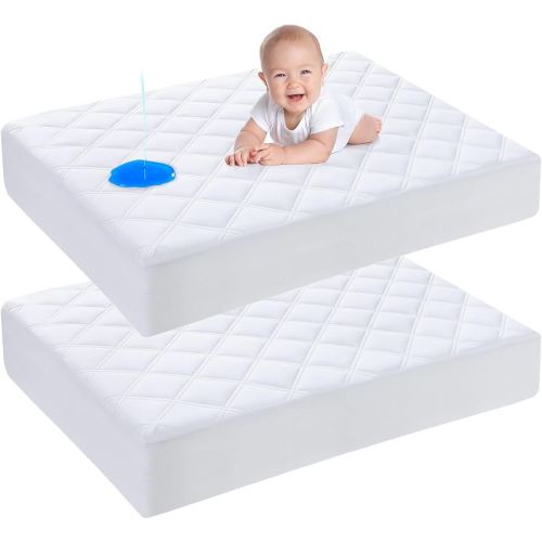 Yoofoss Waterproof Pack and Play Mattress Protector 2 Pack, Quilted Pack and Play Mattress Pad Cover Ultra Soft and Breathable, Playpen/Playard Mattress Sheet for Standard Pack n Play Size 39''x27''