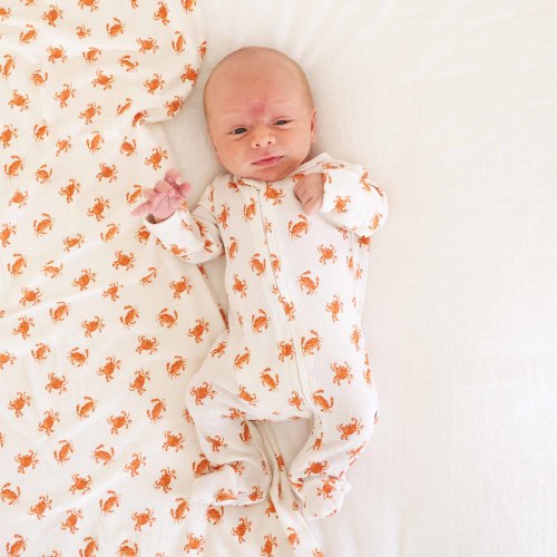 Cutie Crabs Bamboo Waffle Zipper Footie