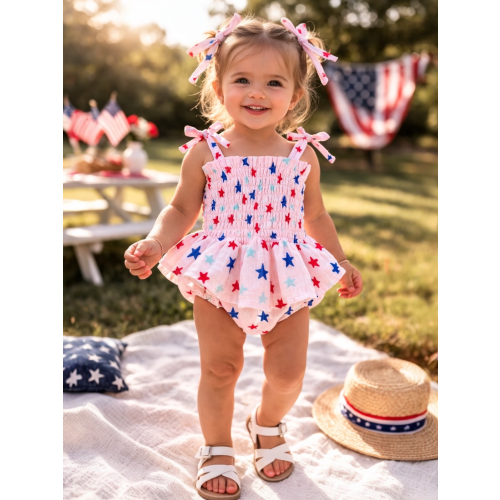 Splendid Stars Pink / Muslin Smocked Bubble w/ Skirt