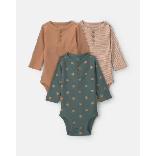 Baby Boy 3-Pack Dog Striped Long-Sleeve Multipack Bodysuits - Brown/Green | Carter's