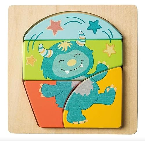 Mary Meyer LittleWood Toddler Puzzle – Educational Wooden Toy for 18+ Months – Preschool Gift for Boys & Girls, 6 x 6-Inches, Mookie Monster
