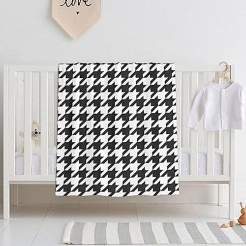 Black and White Houndstooth Baby Blanket Soft Baby Swaddle Blanket Boys, Girls, Infant, Newborn Receiving Blankets 30x40in