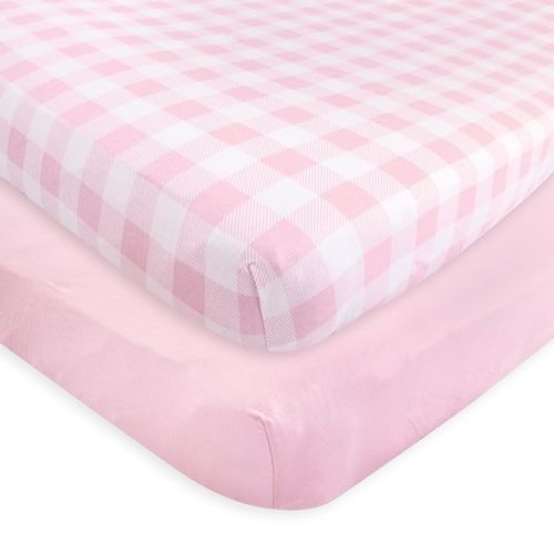 Touched by Nature Unisex Baby and Toddler Organic Cotton Crib Sheet, Plaid Solid Light Pink, One Size