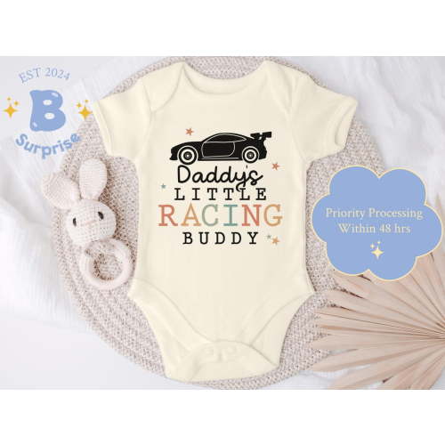 LuvlyDaddy’S Little Racing Buddy - Race Car Bodysuit & Baby Shower Gift - Natural Baby Apparel, New Born, Baby Shower Gift, New Parents Gift
