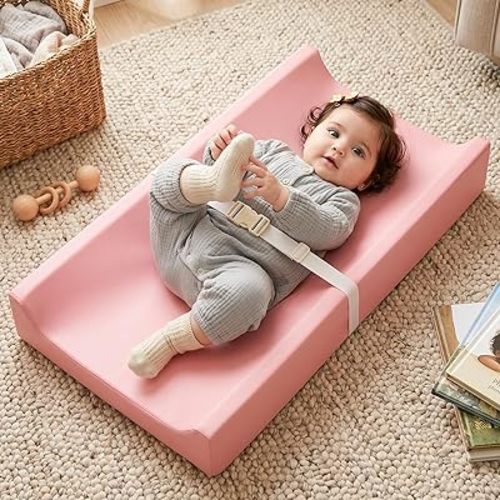 Mallify Baby Changing Pad, Waterproof & Wipeable Vegan Leather Diaper Changing Mat, Wipe-Clean & Non-Slip Changing Pad for Dresser, Changing Table (Pink)
