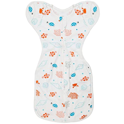 ANYEDDE Baby Transitional Swaddle Sleep Sack - Swaddles for Newborns, Cuff Removable Arms Up Design, Free Wearable Blankets with 2-Way Zipper, Underwater World (3-6 Month)