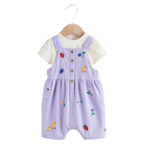 Embroidered Overalls & Bodysuit Set, 6-9M