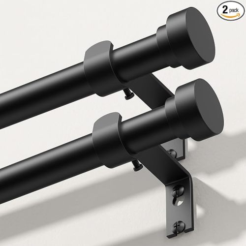 Curtain Rods 2 Pack 36-42 Inch, Black Curtain Rods for Windows