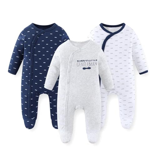 JELYLOVE Unisex Baby Boy Girl Footies Rompers Cotton Long Sleeve 3 Pack Infant Jumpsuits 0-12Months Babies' Outfits