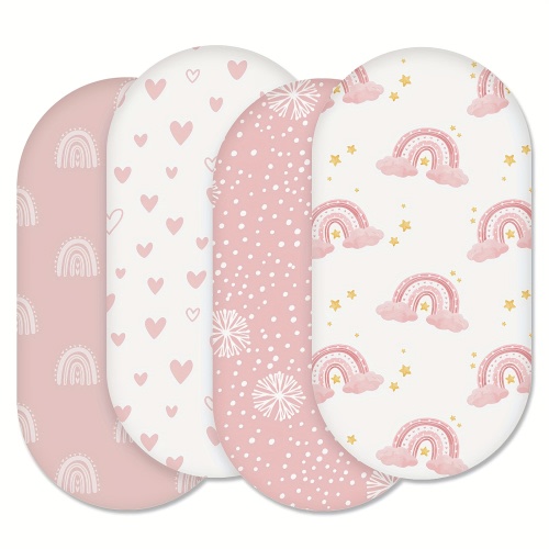 4 Pack Bassinet Sheets for baby boy & neutral - Oeko-Tex Non-Toxic Bed Sheets, Soft Machine-Washable Bed Pad Suitable for Rectangle, Round, Oval Bassinet Mattress, Mouth & Hand