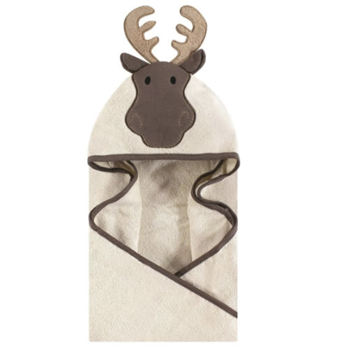 Hudson Baby Unisex Baby Cotton Animal Face Hooded Towel, Modern Moose, One Size