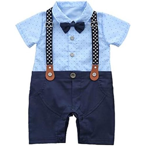 HMD Baby Boy Gentleman White Shirt Bowtie Tuxedo Onesie Jumpsuit Overall Romper（0-18M） …