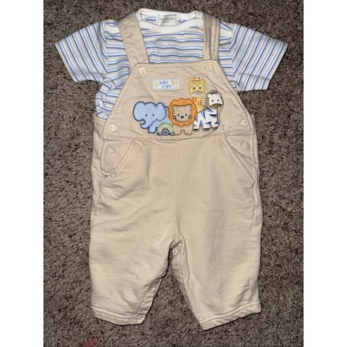 Vintage 2000s Y2K First Moments Layette Baby Boy Overalls Baby Jungle  3-6mo