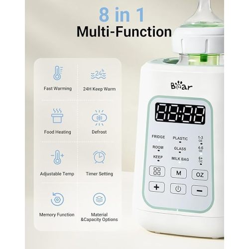 Bear Bottle Warmer, Baby Milk Warmer Breastmilk Bag Formula Fast Warming for New Born Baby Bottles, Time Temp Control Automatic Shut Off at Home Use