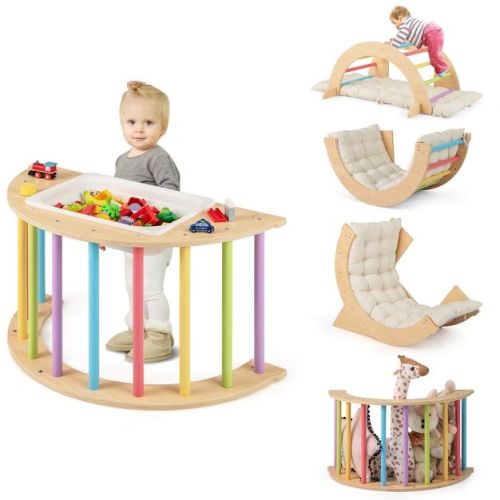 Costway 6 in 1 Climbing Arch for Toddlers with Collapsible Storage Bin Removable Cushion Colorful