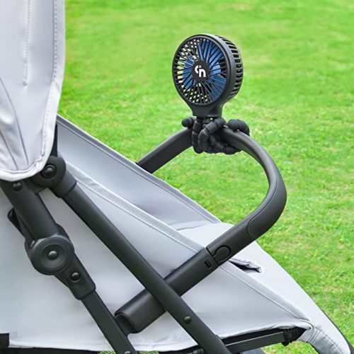 WiHoo Mini Handheld Stroller Fan,Personal Portable Fan Car Seat Baby Fan with Flexible Tripod Fix on Stroller,USB or Battery Operated Desk Fan Adjustable 3 Speeds for Camping - Black
