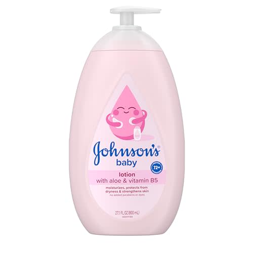 Johnson's Baby Lotion with Coconut Oil, Aloe Vera & Vitamin B5, 72 HR Hydration, Skin Moisturizer, Hypoallergenic, Safe for Newborn, Protects From Dryness &; Strengthens Skin, 27.1 fl. oz