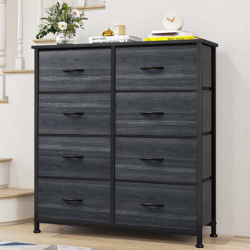 DEXTRUS Charcoal Black 8-Drawer Fabric Dresser for Bedroom, Storage Tower for Adults & Teens, Closet
