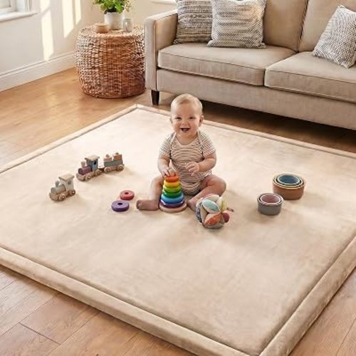 Ultra Soft Baby Play Mat for Floor, 1.3" Thick Memory Foam Tummy Time Mat, Non-Slip Playpen Mat, Baby Playroom Rug, Crawling Mat for Babies,Toddlers, Infants, Kids (Beige, 79"×59"×1.3")