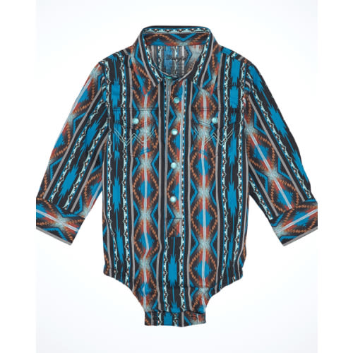 Wrangler Infant Boys' Checotah Southwestern Print Long Sleeve Snap Western Onesie