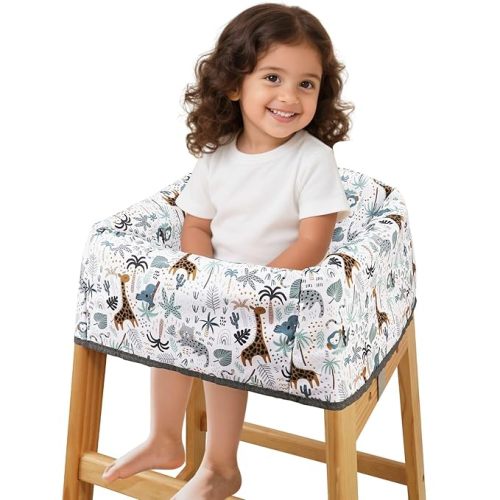 Baby High Chair Cover Restaurant with Strap Pads & 3-Point Harness, Machine Washable, Waterproof Portable Highchair Covers for Eating, Travel, Home Use - Fits Wooden Chairs, Green Forest