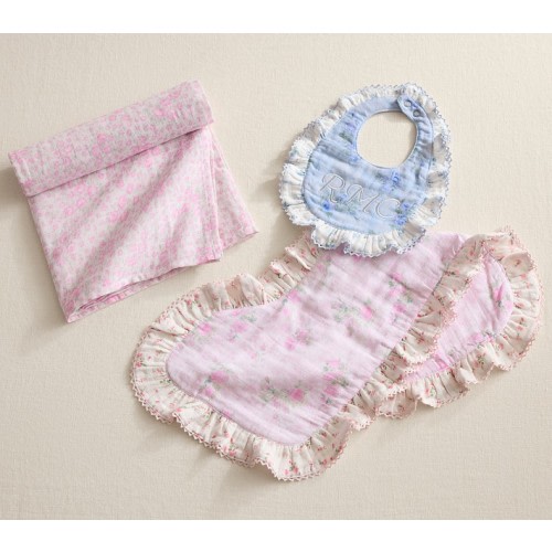 LoveShackFancy Organic Muslin Bib, Burp & Swaddle Gift Set