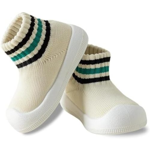 Baby Sock Shoes Toddler Walking Slippers Non-Slip Breathable Stripes Shoes with Soft Rubber Sole for Infant Boys Girls Slip On Sneakers