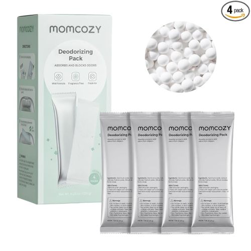 Momcozy Diaper Pail Deodorizer Refills, 4 Packs Mineral-Based Odor Control Bags, Fragrance-Free Odor Absorber Packs for Momcozy Diaper Pail, Trash Bins, Shoe Cabinets, Gym Bags & Cat Litter Boxes