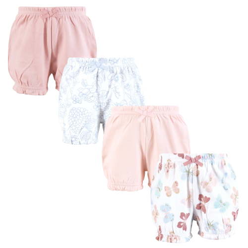 Hudson Baby Infant Girls Shorts Bottoms 4-Pack, Soft Butterfly Toile, 0-3 Months