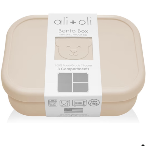 Ali+Oli Silicone Bento Box (Coconut) Lunch Box for Kids, Toddlers, Preschoolers & Adults | BPA-Free and Spill-Proof | Ideal for School, and On-the-Go Meals| Perfect for Lunch, Snacks, and Meals