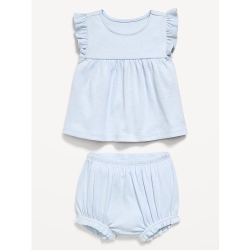 Ribbed Flutter-Sleeve Top and Shorts Set for Baby