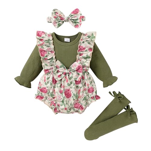 YOUNGER TREE Newborn Baby Girl Clothes Sweater Long Sleeve Ruffle Bow Romper Bodysuit Spring Fall Winter Outfits