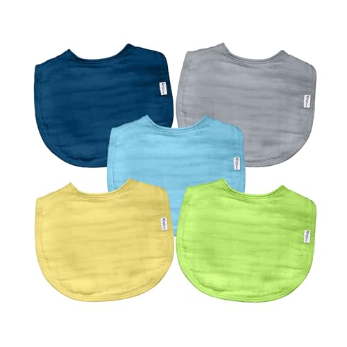 green sprouts Muslin Bibs made from Organic Cotton (5 pack)| 4 absorbent layers protect from sniffles, drips, & drools | 100% Organic cotton muslin, Adjustable snap closure, Machine washable