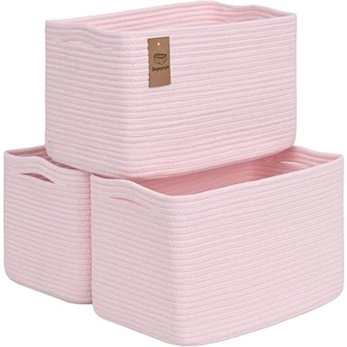 Woven Storage Baskets, Pink Baskets for Organizing, 3 Pack Woven Basket for Storage, Storage Baskets for Shelf, Towel, Toy, Book, Closet, Baby 15"×10"×9"