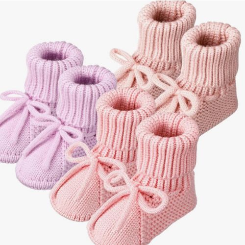 3 Pairs Knitted Baby Booties 0-6 Months Newborn Baby Shoes First Walkers Cozy Shoes for Infant Girl Boy
