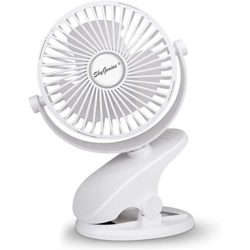 SkyGenius Battery Operated Clip On Baby Stroller Fan (White)
